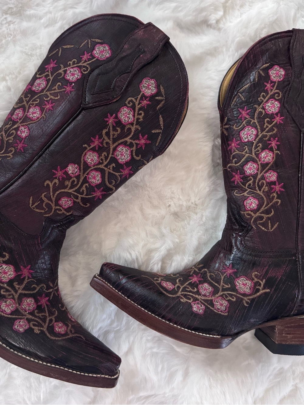 Rare Mr. Mandujano Bootmakers Leather Floral Embroidered Cowboy Boots Size 24 US